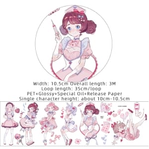 PET Sticker Roll - Anime Girls (4 inches by 3 metres)