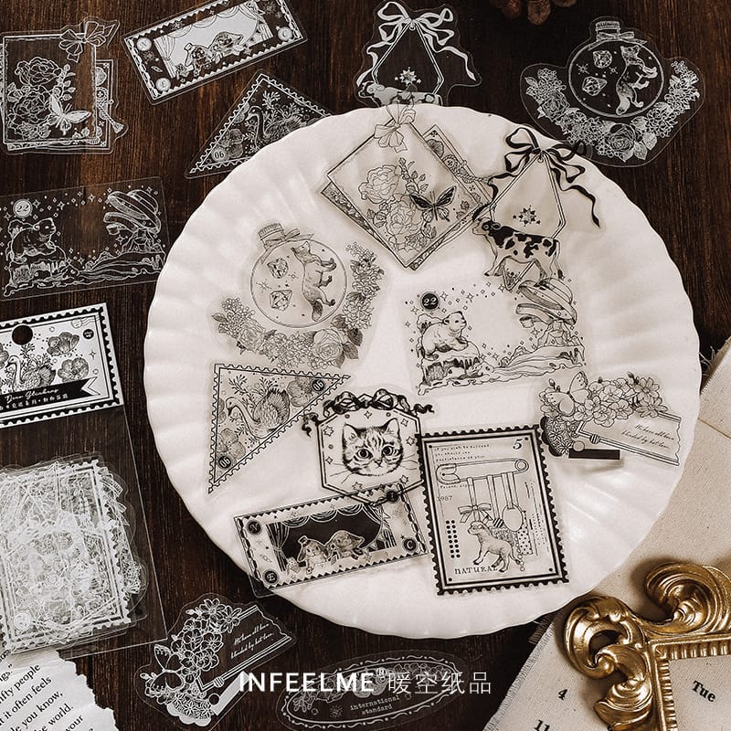 Black and White Clear stickers (20 pcs) - Design 1 black white Sticker sample 1 black_white_Sticker_sample_1