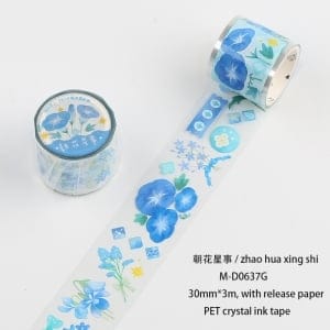 Clear PET Sticker Roll - Blue Flowers (30mm by 3 metres)