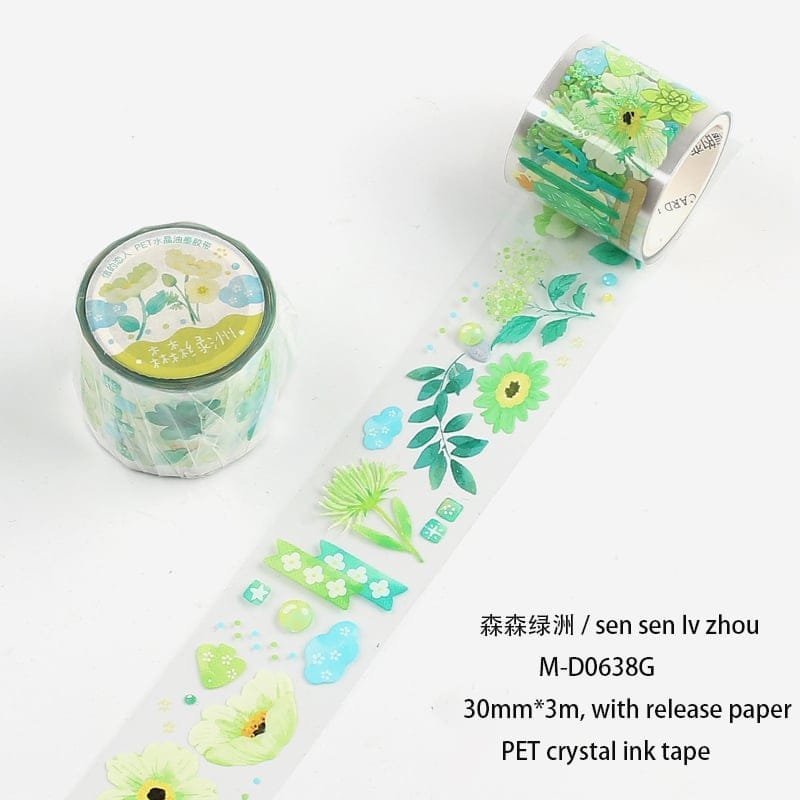 Clear PET Sticker Roll - Green Flowers (30mm by 3 metres) clear pet Sticker rolls green flowers Clear PET Sticker Roll - Green Flowers (30mm by 3 metres)