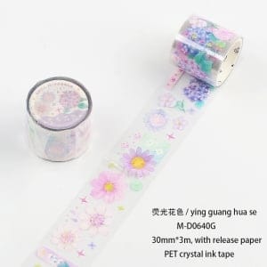 Clear PET Sticker Roll - Purple Flowers (30mm by 3 metres)