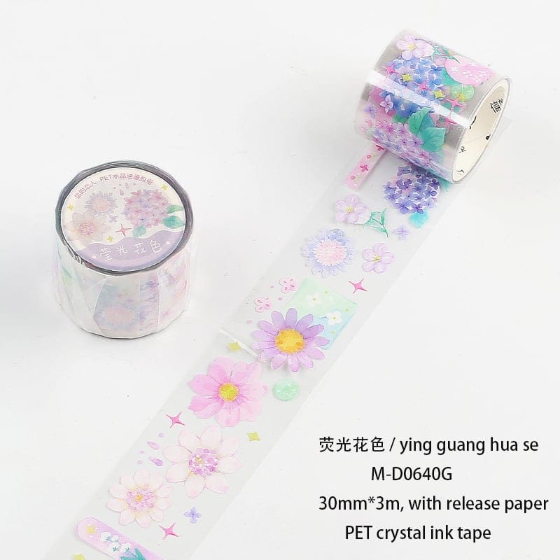 Clear PET Sticker Roll - Purple Flowers (30mm by 3 metres) clear pet Sticker rolls lavendar flowers Clear PET Sticker Roll - Purple Flowers (30mm by 3 metres)
