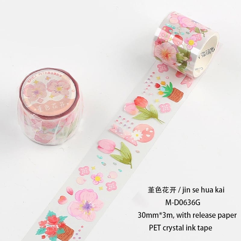 Clear PET Sticker Roll - Pink Flowers (30mm by 3 metres) clear pet Sticker rolls pink flowers Clear PET Sticker Roll - Pink Flowers (30mm by 3 metres)