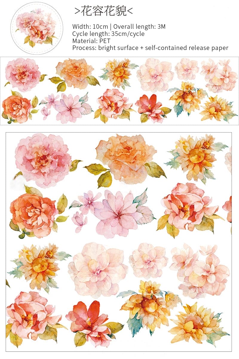 PET Sticker Roll - Flowers 1 (4 inches by 3 metres) flowers sticker roll 1 PET Sticker Roll - Flowers 1 (4 inches by 3 metres)