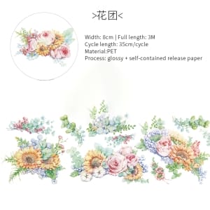 PET Sticker Roll - Flowers 6 (3.25 inches by 3 metres)