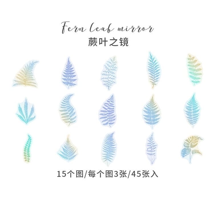 Holographic Clear PET Flowers Stickers (45 pcs) - Leaves holographic stickers HGD MJMJ002 Holographic Clear PET Flowers Stickers (45 pcs) - Leaves