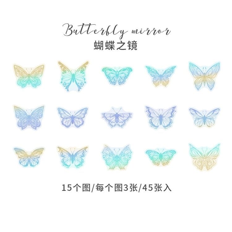 Holographic Clear PET Flowers Stickers (45 pcs) - Butterflies holographic stickers HGD MJMJ005 Holographic Clear PET Flowers Stickers (45 pcs) - Butterflies