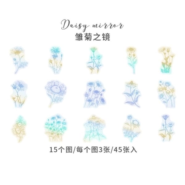 Holographic Clear PET Flowers Stickers (45 pcs) - Flowers
