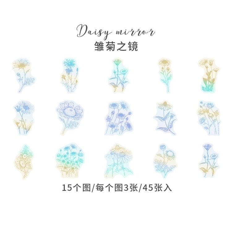 Holographic Clear PET Flowers Stickers (45 pcs) - Flowers holographic stickers HGD MJMJ006 Holographic Clear PET Flowers Stickers (45 pcs) - Flowers