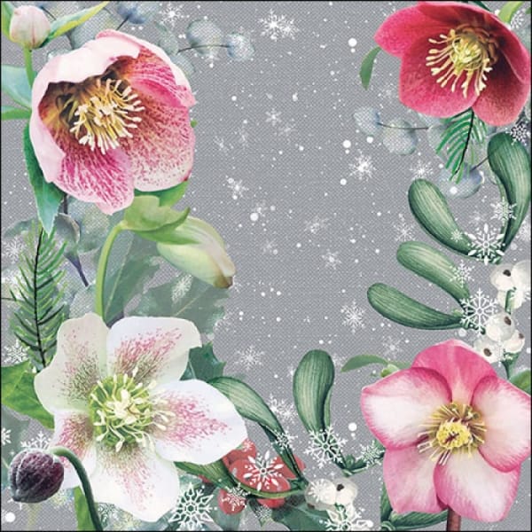 German Decoupage Napkins (5 pcs) - Helleborus Grey (Flowers)