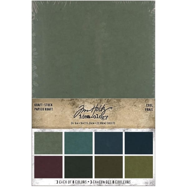Tim Holtz Idealogy Paper Kraft-Stock Stack Cardstock Pad 6"X9" 24/Pkg - Cool, 8 Colors/3 Each
