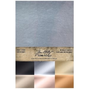 Tim Holtz Idealogy Paper Kraft-Stock Stack Cardstock Pad 6"X9" 24/Pkg - Metallic Classics