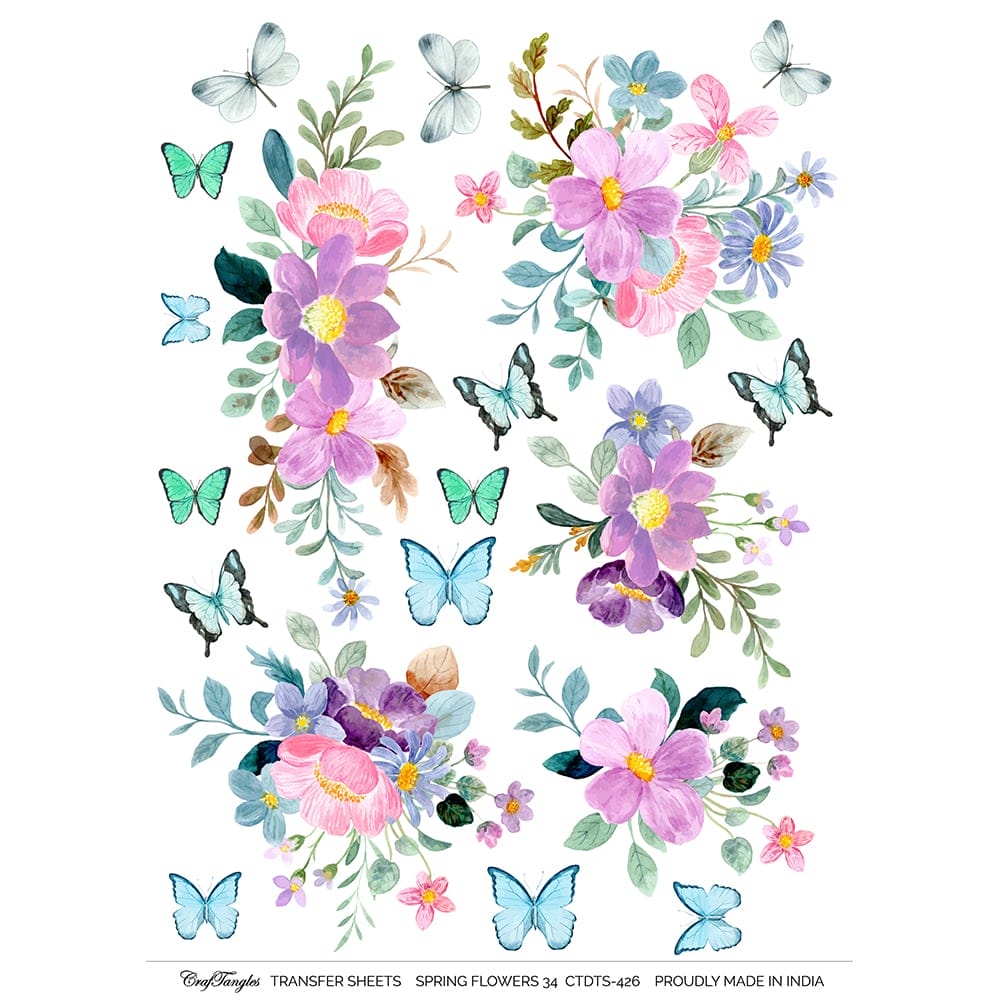 CrafTangles A4 Transfer It Sheets - Spring Flowers 34 CTDTS 426 CrafTangles transfer sheet Spring Flowers 34 CrafTangles A4 Transfer It Sheets - Spring Flowers 34