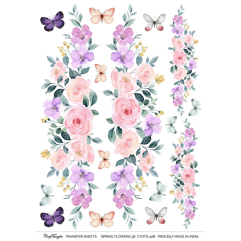 CrafTangles A4 Transfer It Sheets - Spring Flowers 36 CTDTS 428 CrafTangles transfer sheet Spring Flowers 36 CrafTangles A4 Transfer It Sheets - Spring Flowers 36