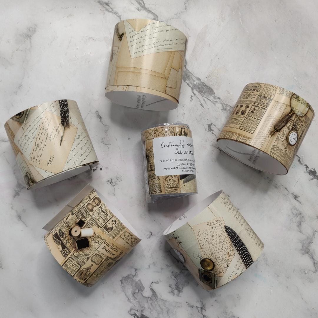 CrafTangles Journal Sticker Rolls (Pack of 5 designs) - Old Letters 2 Old Letters 2 2.5x18 inch Sticker Roll 1 Old-Letters-2-2