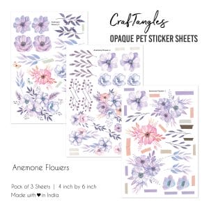 CrafTangles Opaque clear PET Sticker sheets - Anemone Flowers