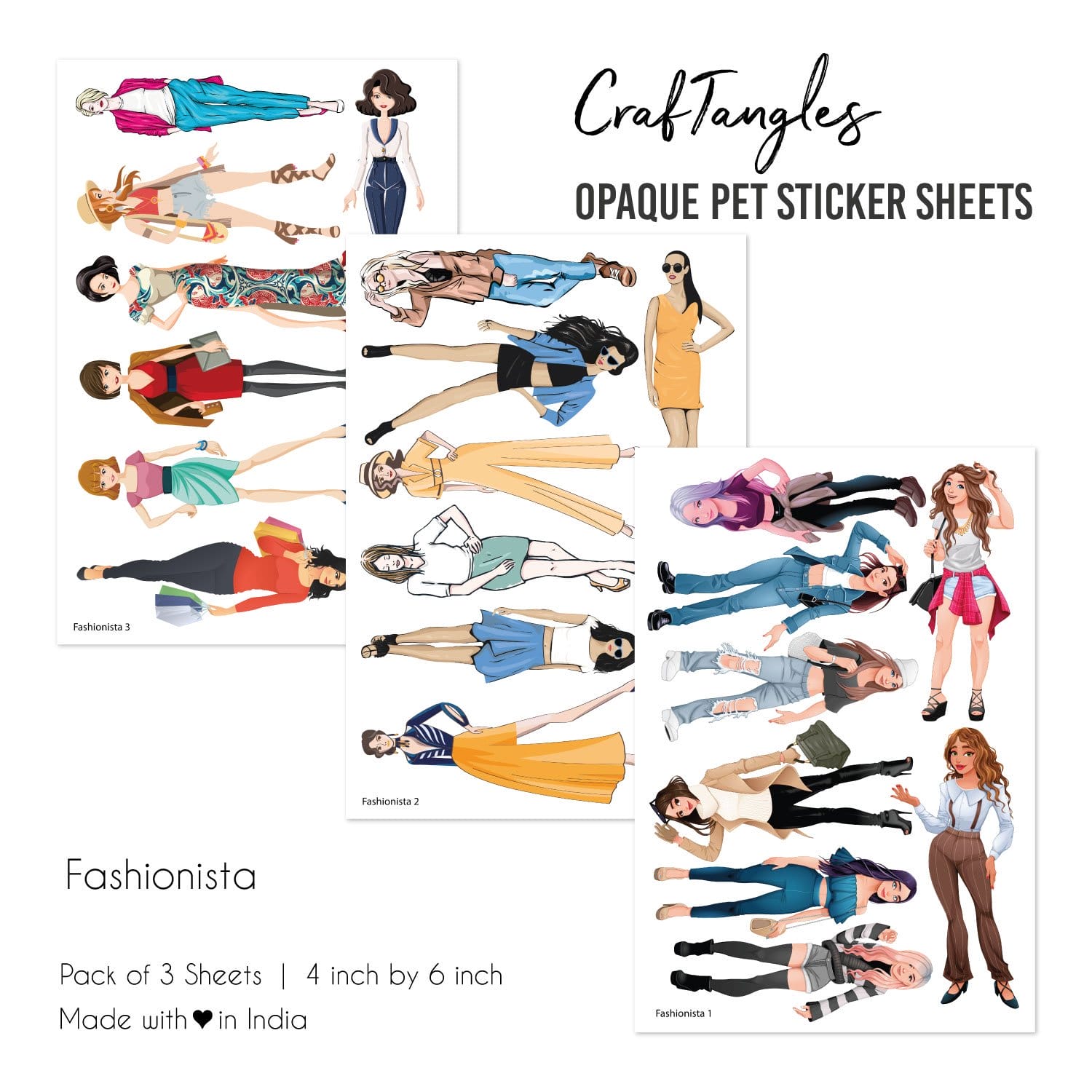 CrafTangles Opaque clear PET Sticker sheets - Fashionista Opaque Clear Stickers Fashionista CrafTangles Opaque clear PET Sticker sheets - Fashionista