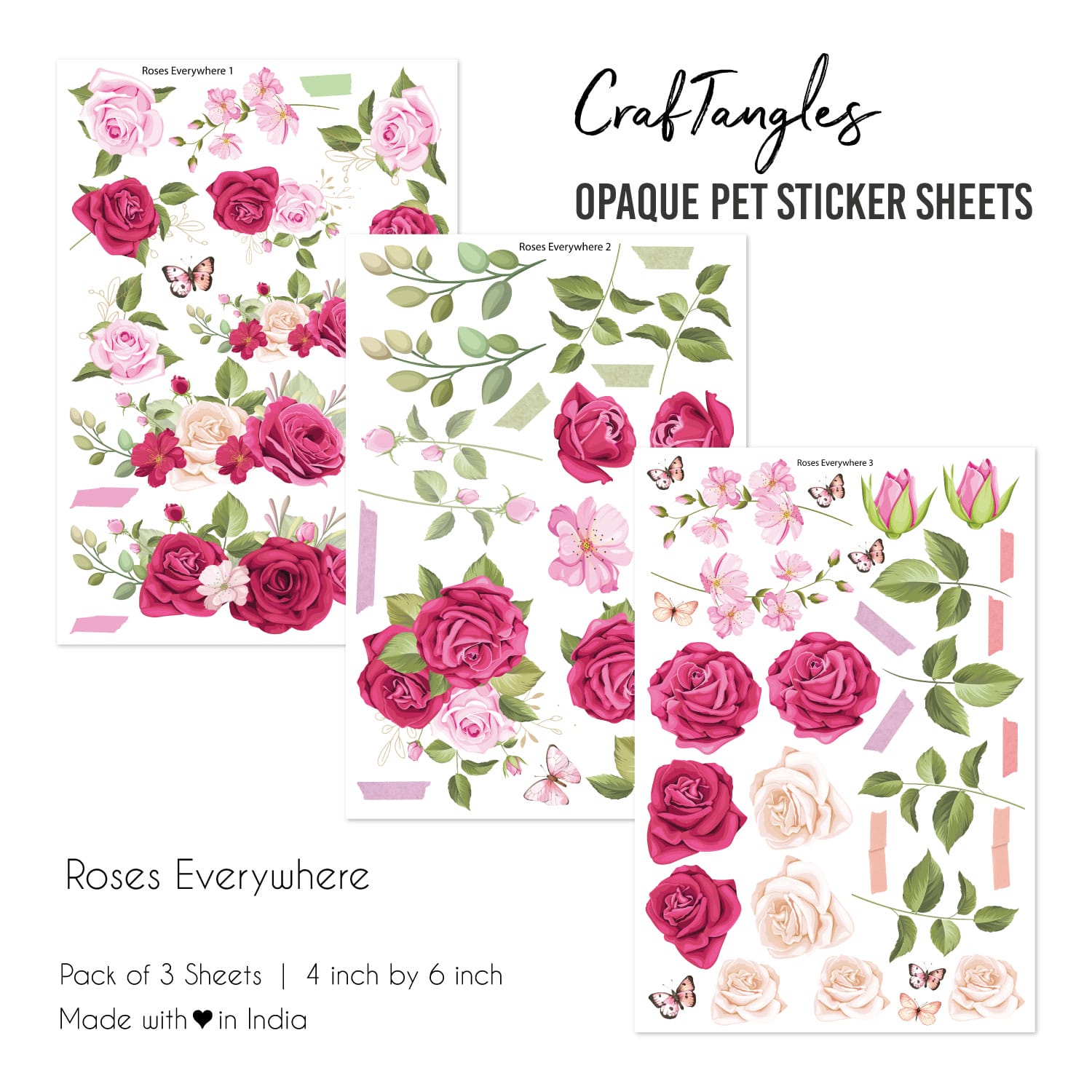 CrafTangles Opaque clear PET Sticker sheets - Roses Everywhere Opaque Clear Stickers Roses Everywhere CrafTangles Opaque clear PET Sticker sheets - Roses Everywhere