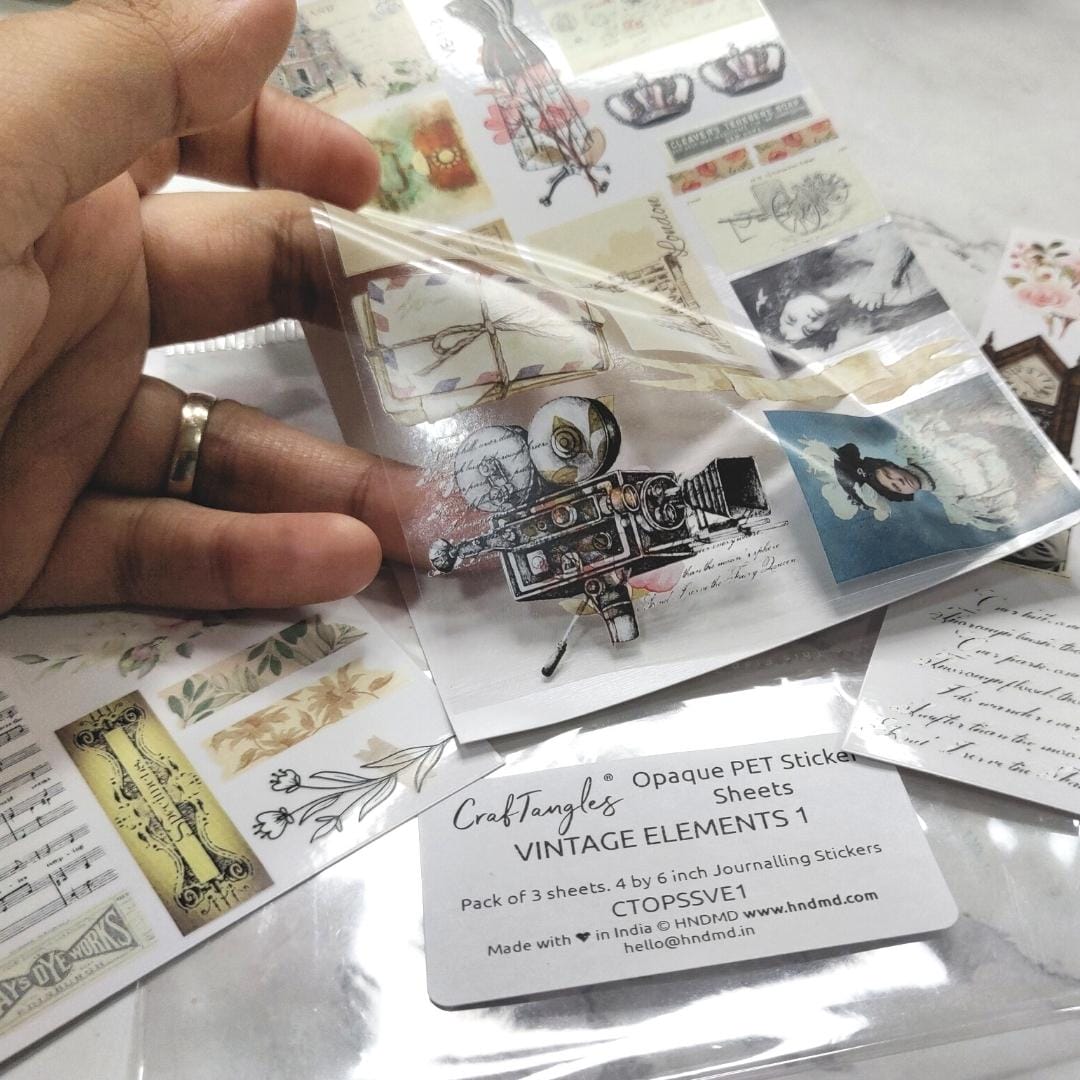CrafTangles Opaque clear PET Sticker sheets - Vintage Elements 1 Opaque Clear Stickers Vintage Elements 2 Opaque_Clear_Stickers_Vintage_Elements_2