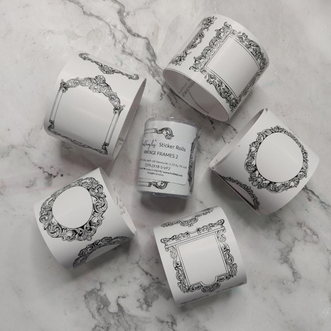 CrafTangles Journal Sticker Rolls (Pack of 5 designs) - Vintage Frames 2 Vintage Frames 2 2.5x18 inch Sticker Roll 2 Vintage-Frames-2-2