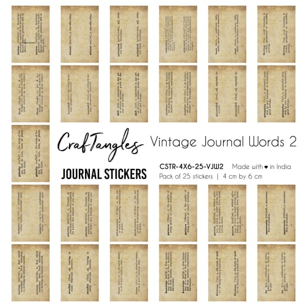 CrafTangles Journal Stickers 4 by 6 cm (Pack of 25 designs) - Vintage Journal words 2
