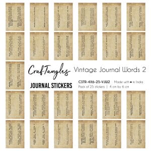 CrafTangles Journal Stickers 4 by 6 cm (Pack of 25 designs) - Vintage Journal words 2