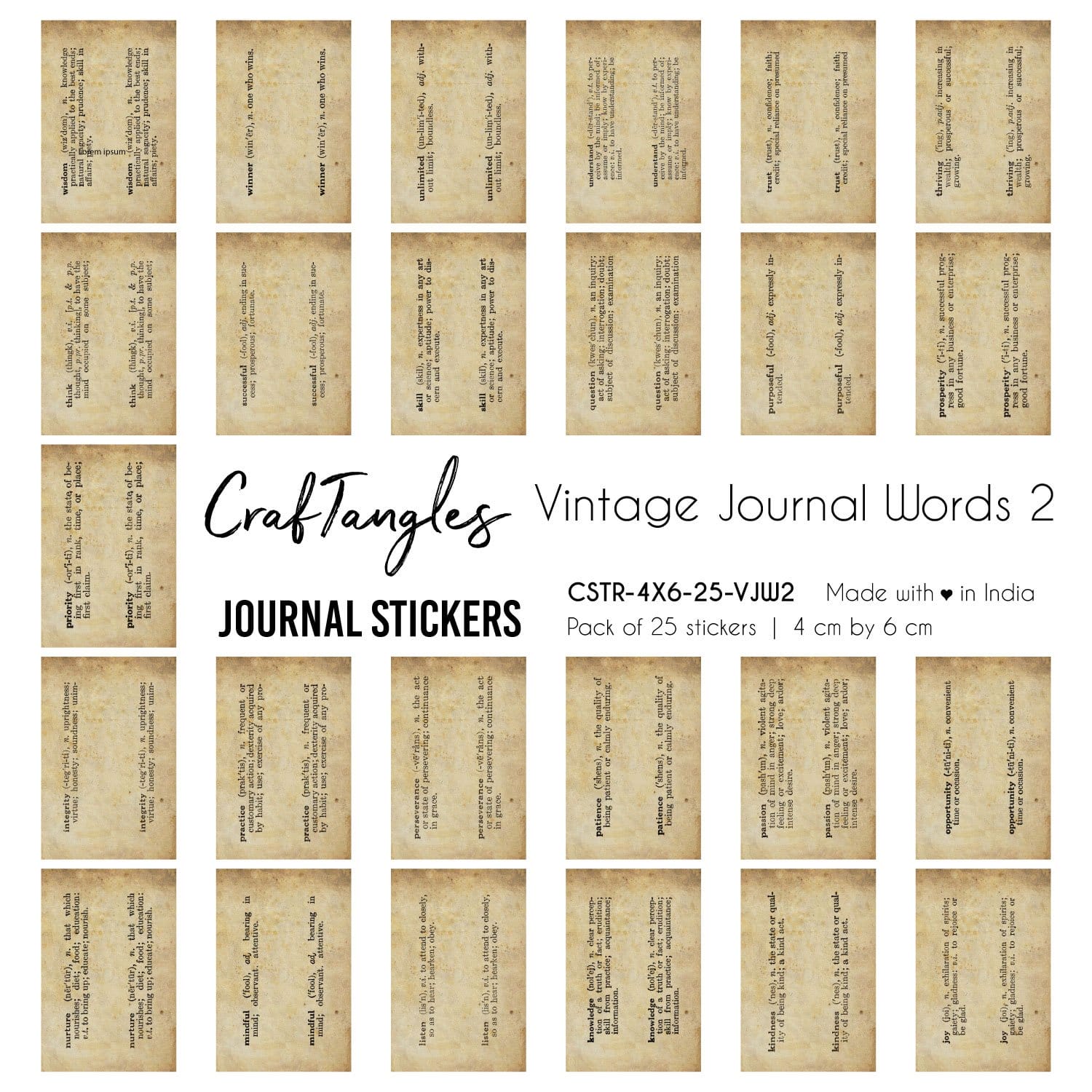 CrafTangles Journal Stickers 4 by 6 cm (Pack of 25 designs) - Vintage Journal words 2 Vintage Journal Words2 4x6 Journalling Stickers CrafTangles Journal Stickers 4 by 6 cm (Pack of 25 designs) - Vintage Journal words 2