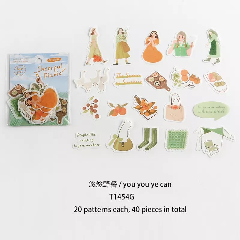 People Journal Ephemera Stickers (40 pcs) - Cheerful Picnic 40pcs people journal Sticker epehemera T1454G People Journal Ephemera Stickers (40 pcs) - Cheerful Picnic