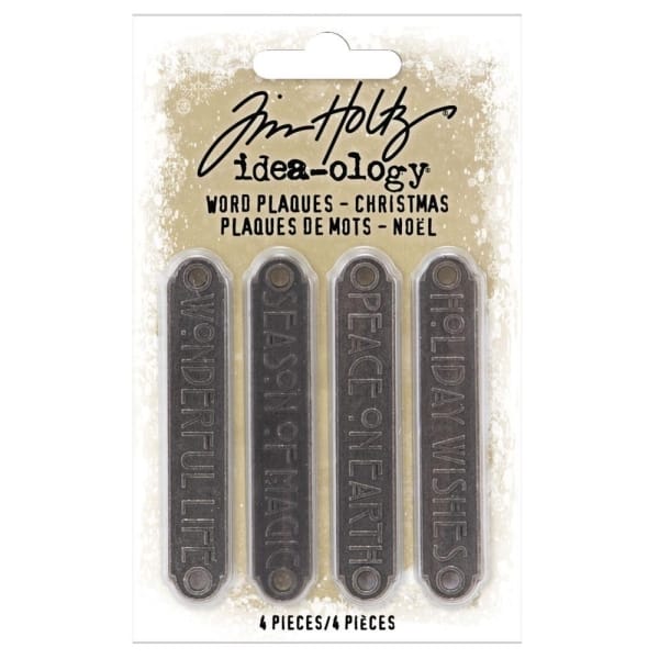 Tim Holtz ideaology Metal Word Plaques 4/Pkg - Christmas