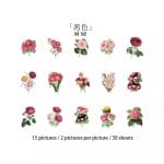 Clear PET Flowers Stickers (30 pcs) - Pink Flowers and Roses