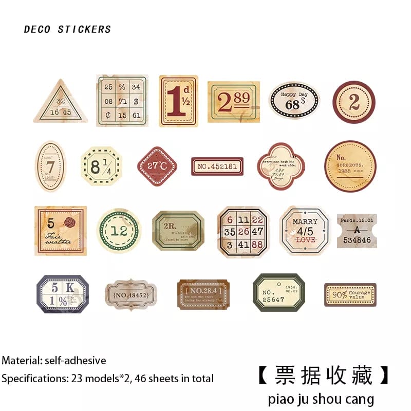 Journal Ephemera Stickers (46 pcs) - Labels journalling ephemera stickers 44pcs TZB 3347 Journal Ephemera Stickers (46 pcs) - Labels
