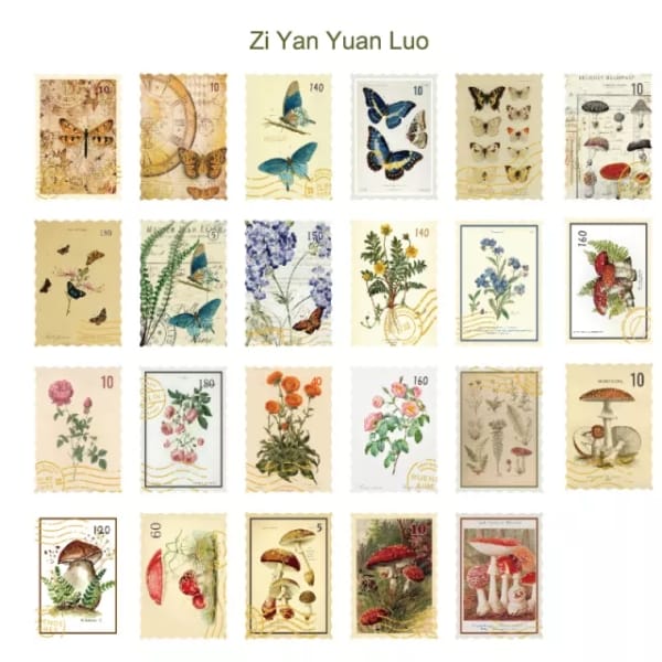 Journal Ephemera Stickers - Floral Stamps (46 pcs)