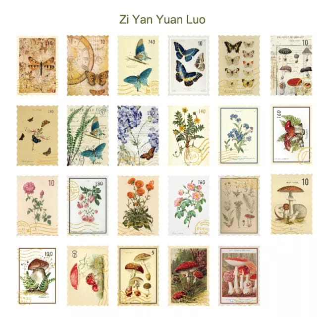 Journal Ephemera Stickers - Floral Stamps (46 pcs)