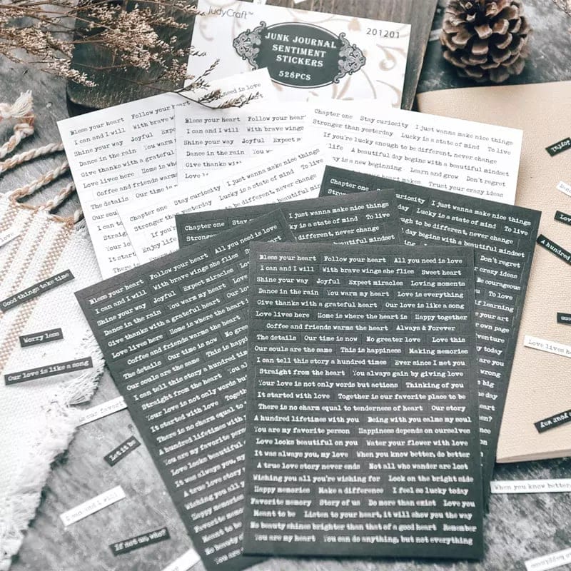 Junk Journal Sentiment Stickers (Black and White) - 528 sentiments sentiment Stickers 528pcs 201201 Junk Journal Sentiment Stickers (Black and White) - 528 sentiments