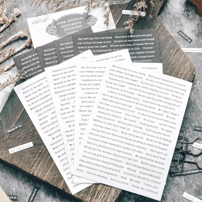 Junk Journal Sentiment Stickers (Black and White) - 540 sentiments sentiment Stickers 540pcs 201202 Junk Journal Sentiment Stickers (Black and White) - 540 sentiments