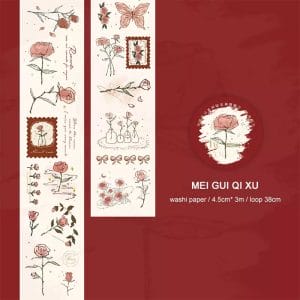 Washi Sticker Roll - Red Roses (45mm by 3 metres)