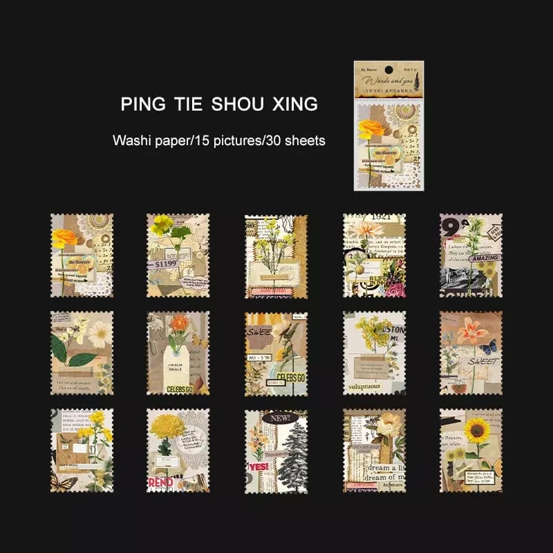 Journal Ephemera Stickers (30 pcs) - Floral Collage washi ephemera Sticker BKS WZYN004 Journal Ephemera Stickers (30 pcs) - Floral Collage