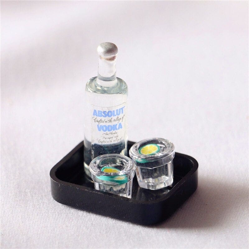 Miniatures - Bottle with Glasses and Tray RAWMI 085 Miniatures Miniatures - Bottle with Glasses and Tray