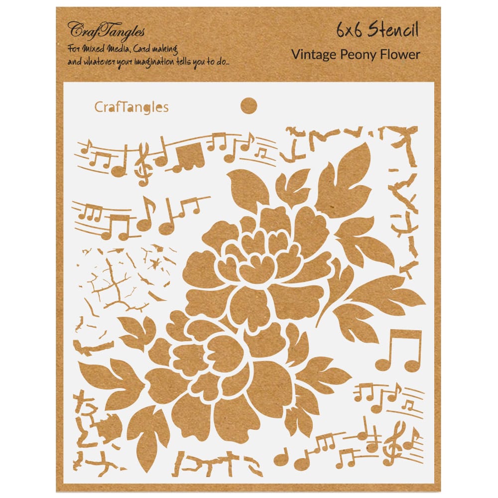 CrafTangles 6x6 Stencils - Vintage Peony Flower CTCS159 CrafTangles Stencils vintage peony flower CrafTangles 6x6 Stencils - Vintage Peony Flower
