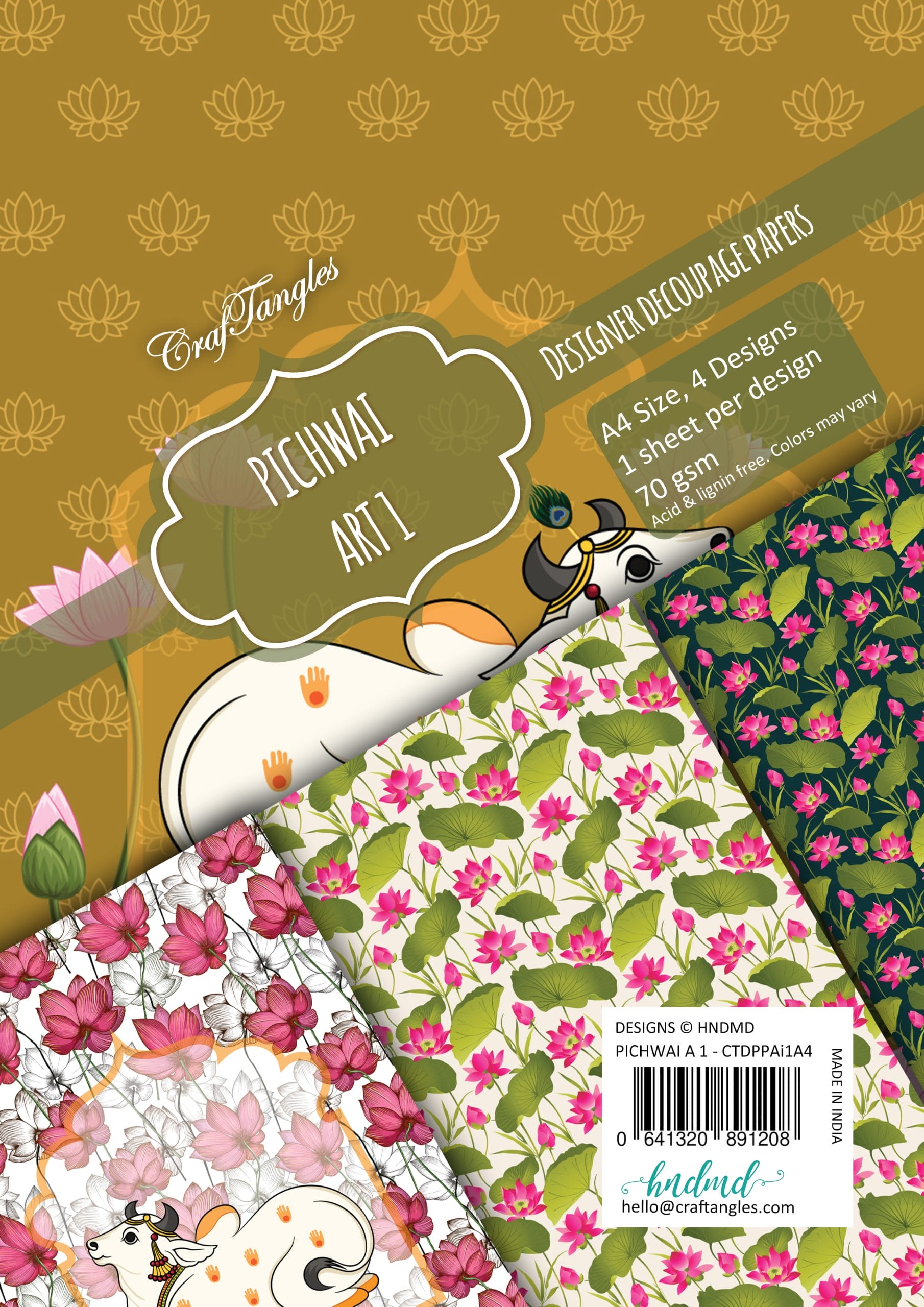 CrafTangles Decoupage Paper Pack - Pichwai Art 1 (A4) - 4 sheets