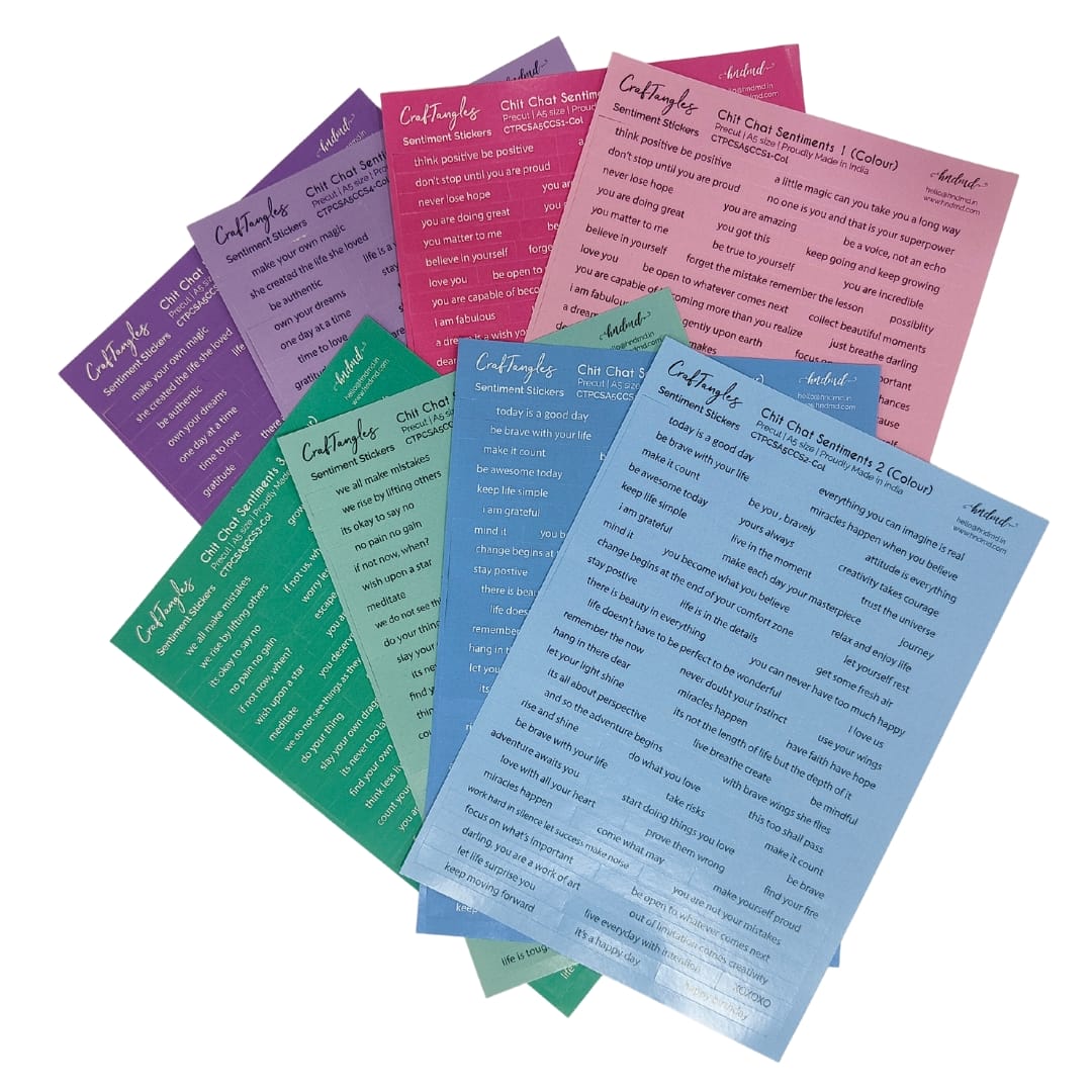 CrafTangles Precut Journal Stickers - Coloured ChitChat Sentiments Combo (544 stickers)