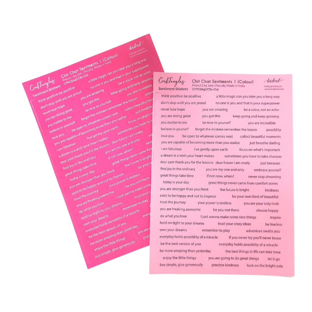 CrafTangles Precut Journal Stickers - ChitChat Sentiments 1 - Coloured - Pink