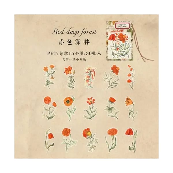 Clear PET Flowers Stickers (30 pcs) - Its Red (Flowers)