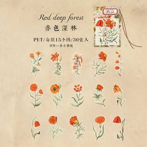 Clear PET Flowers Stickers (30 pcs) - Its Red (Flowers)