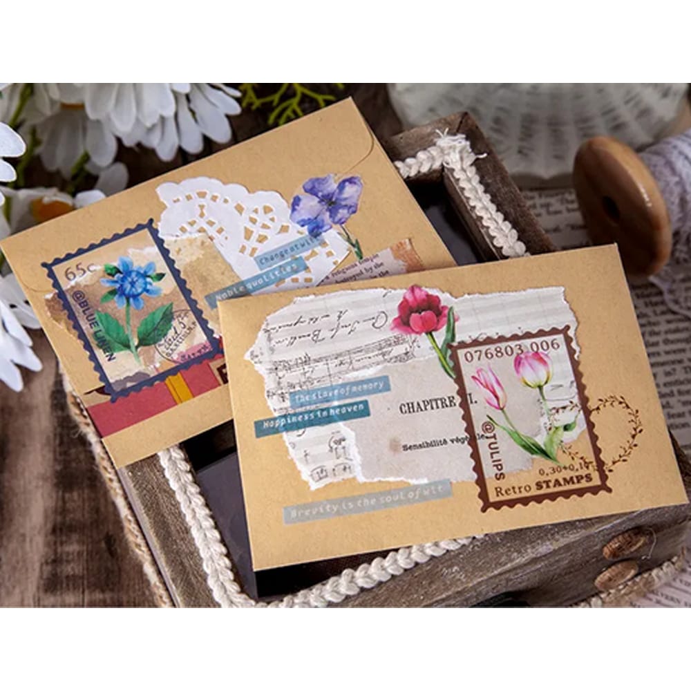 Clear PET Stamp shaped Stickers (40 pcs) - Colourful Flowers 40pcs clear Stamp postcard 3 40pcs_clear_Stamp_postcard_3