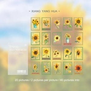 Clear PET Stamp shaped Stickers (40 pcs) - Yellow Flowers