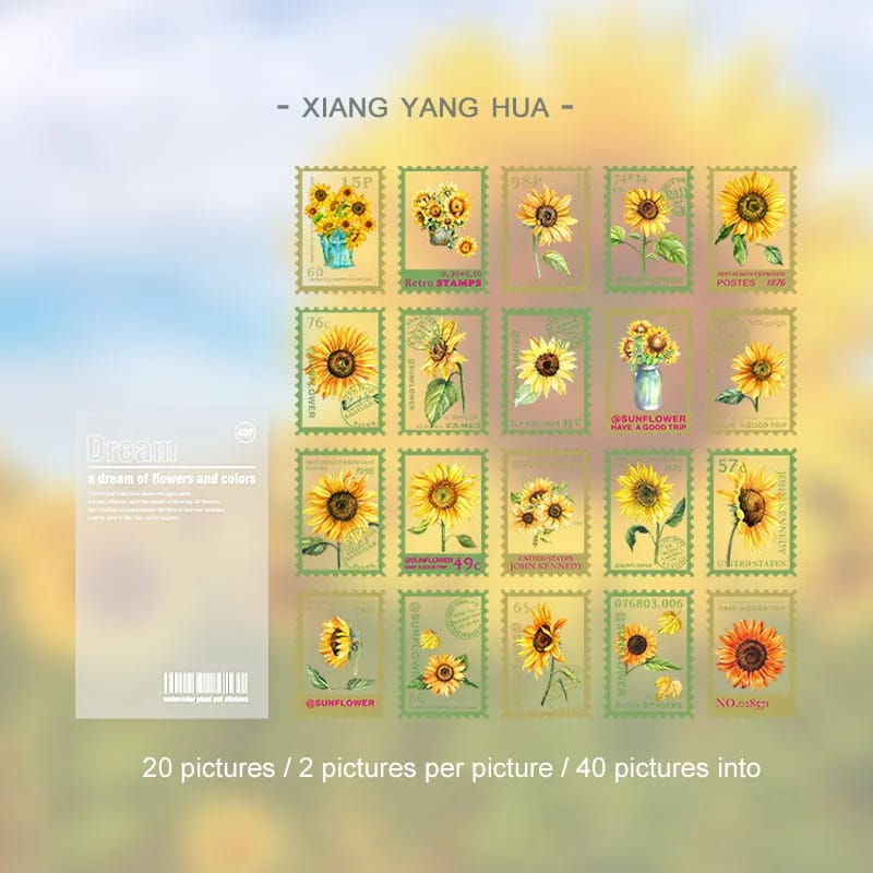 Clear PET Stamp shaped Stickers (40 pcs) - Yellow Flowers 40pcs clear Stamp postcard HGD HSYM001 Clear PET Stamp shaped Stickers (40 pcs) - Yellow Flowers