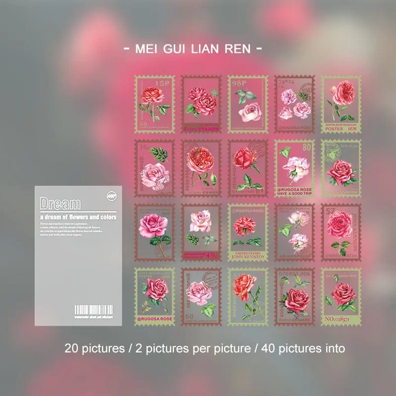Clear PET Stamp shaped Stickers (40 pcs) - Red Roses 40pcs clear Stamp postcard HGD HSYM004 Clear PET Stamp shaped Stickers (40 pcs) - Red Roses