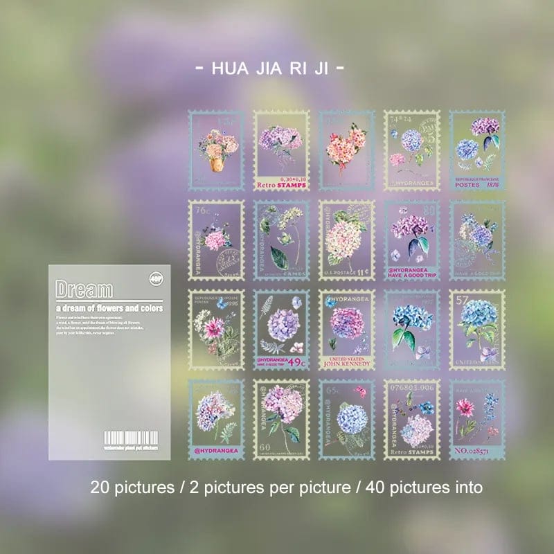 Clear PET Stamp shaped Stickers (40 pcs) - Pastel Flowers 40pcs clear Stamp postcard HGD HSYM005 Clear PET Stamp shaped Stickers (40 pcs) - Pastel Flowers
