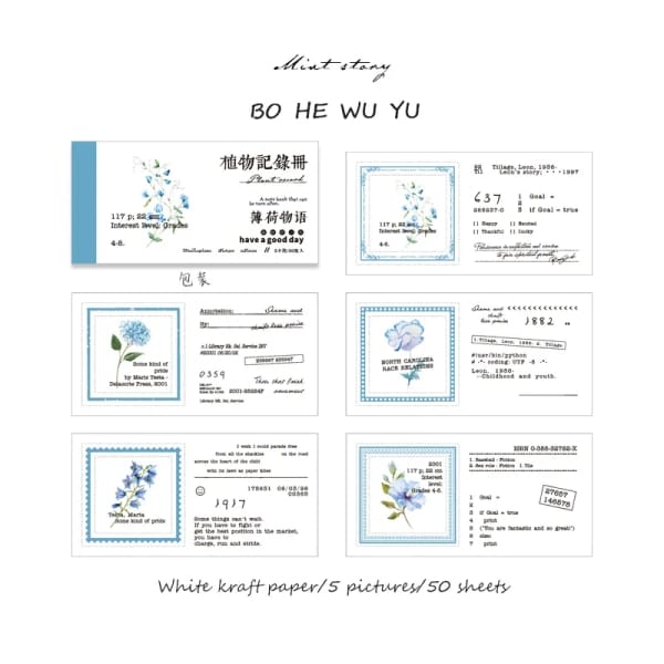 Plant and Flowers Record Ephemera Pack (50 pcs) - Blue